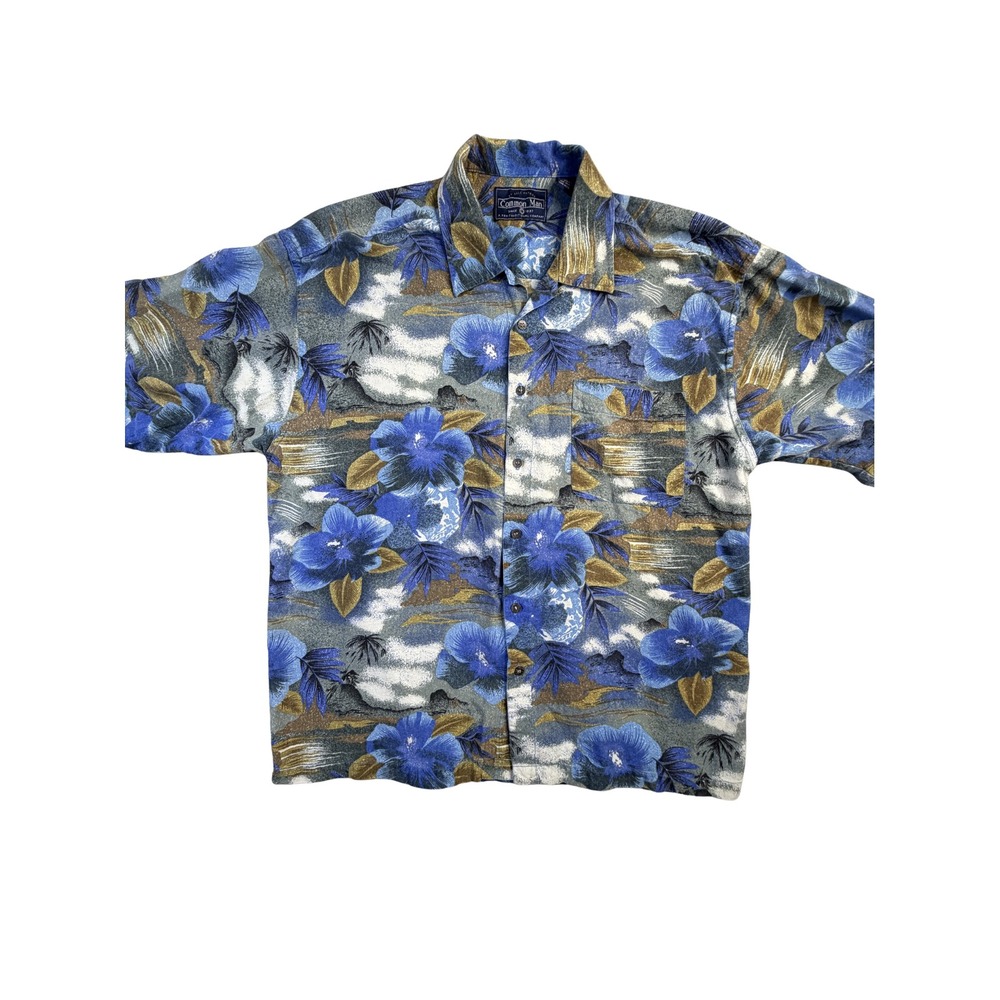 Common Man Dale Waters 100% Silk Hawaiian Shirt XL Floral Hibiscus Tropical Camp